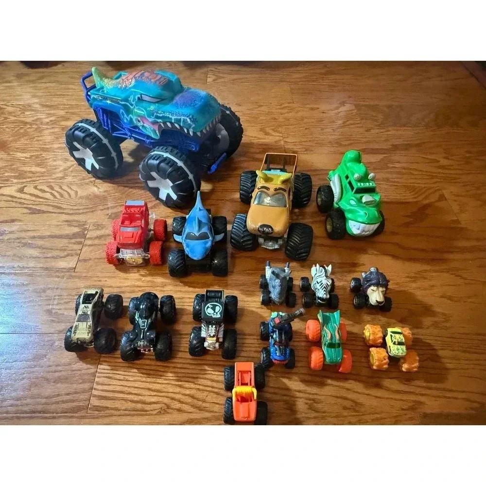 Large Bundle of Monster Jam and Diecast Truck Toys - Scooby, Megalodon and More